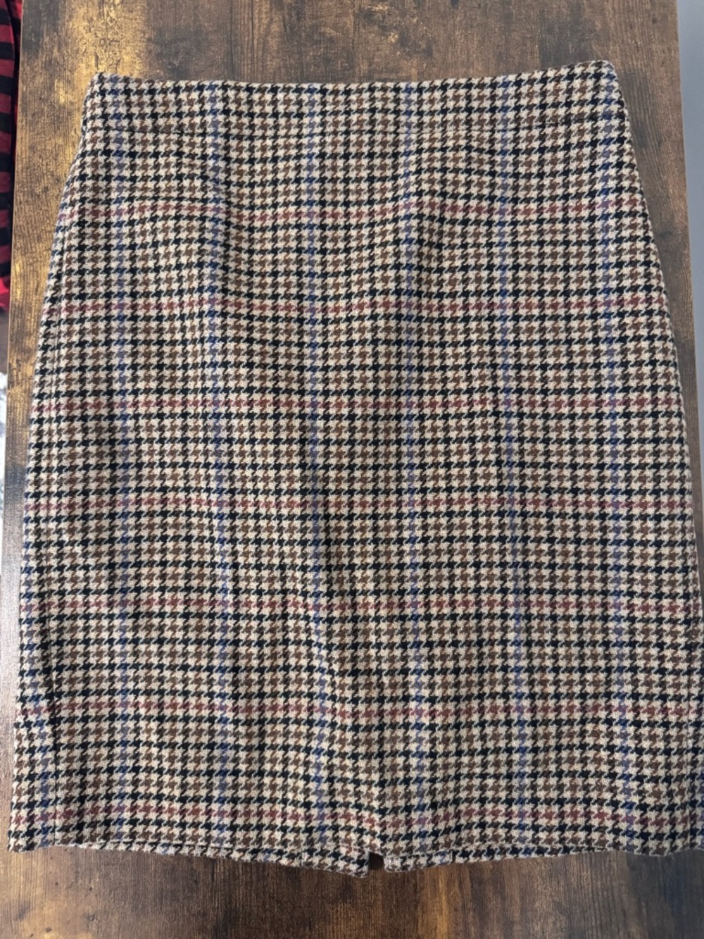 J. Crew “Mercantile” Brown Wool Blend Houndstooth Plaid Lined Pencil Skirt SZ 4